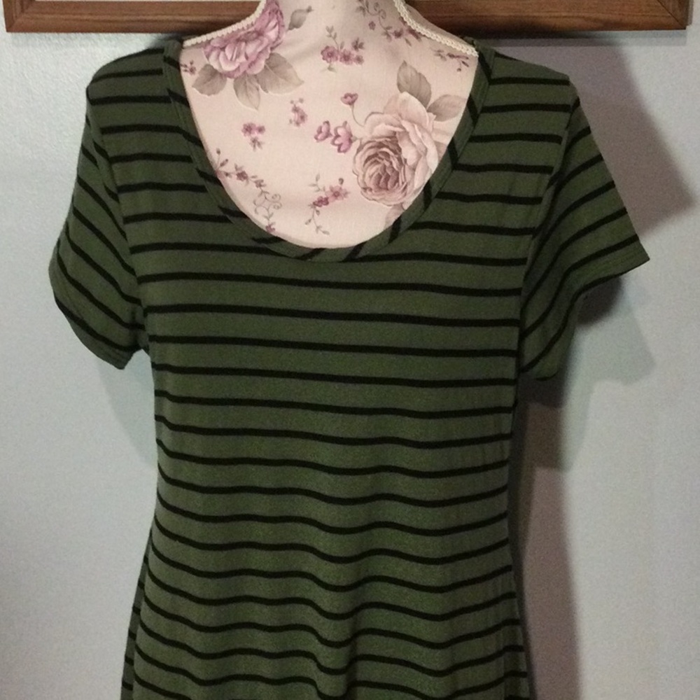 Black & Olive Green Striped Dress - Picture 4 of 7